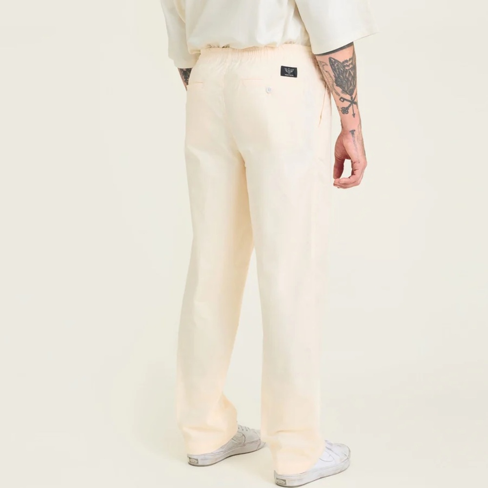 Dockers Sz 40x30 Flexible Waist Pull On Cotton Cream/Off Mens Pants Pockets VTG